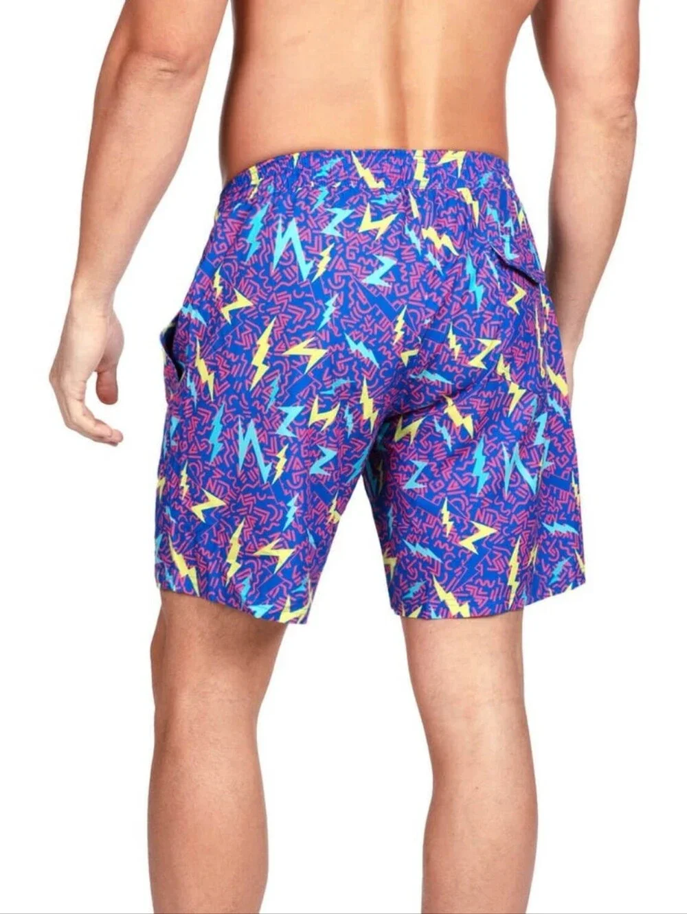 Tipsy Elves Men's Blue Patterned Swim Trunks with Drawstring NWT Size Large